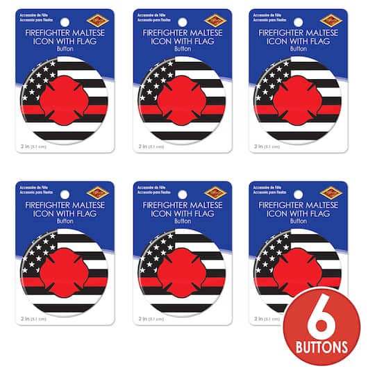 Beistle 2" Red Firefighter Maltese Icon with Flag Buttons, 6ct.